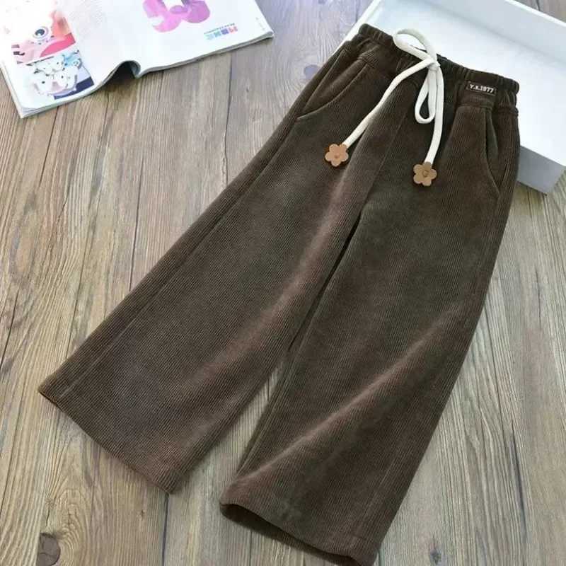 Stylish Teenage Girls Loose Corduroy Pants Solid Color Casual Warm Pants Girl Clothing Fleece Trousers Jogger Pant for ChildrenT251027