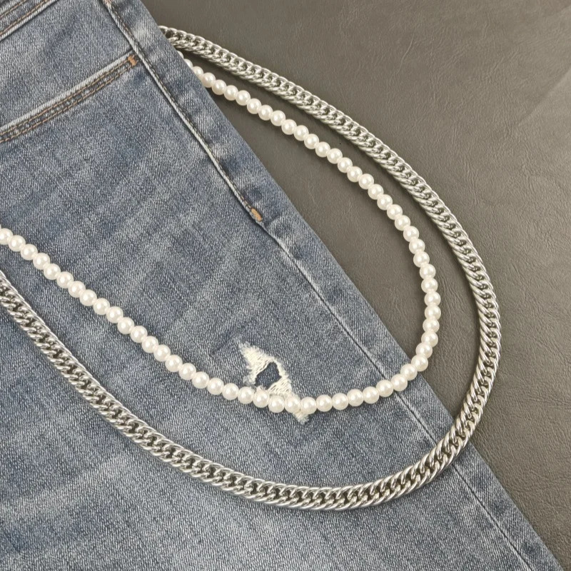 Model Stainless Steel Pearl Pants Chain Punk Hip Hop Fashionable Men And Women Jeans Pendant Accessories 251024