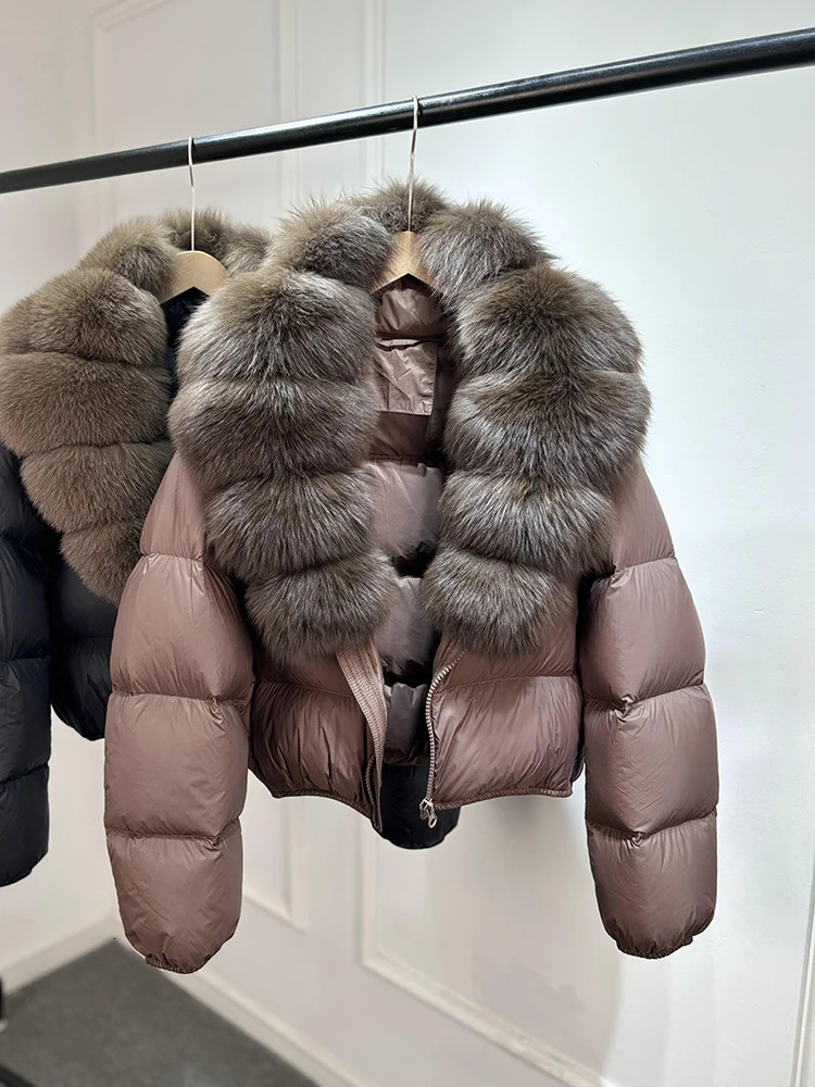 Janveny 2025 Puffer Jacket Women With Large Natural Fur Collar Short Fluffy Thick Parkas Female 90 White Duck Down Coat 251015