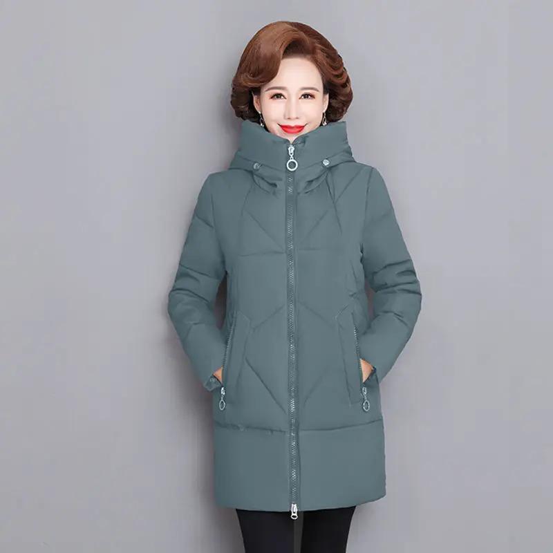 Hooded Thick Down Jacket Female Middle Aged Mother Cotton Winter Coat Grandmother Wear Plus Size Long Parka Women 6XL 251027
