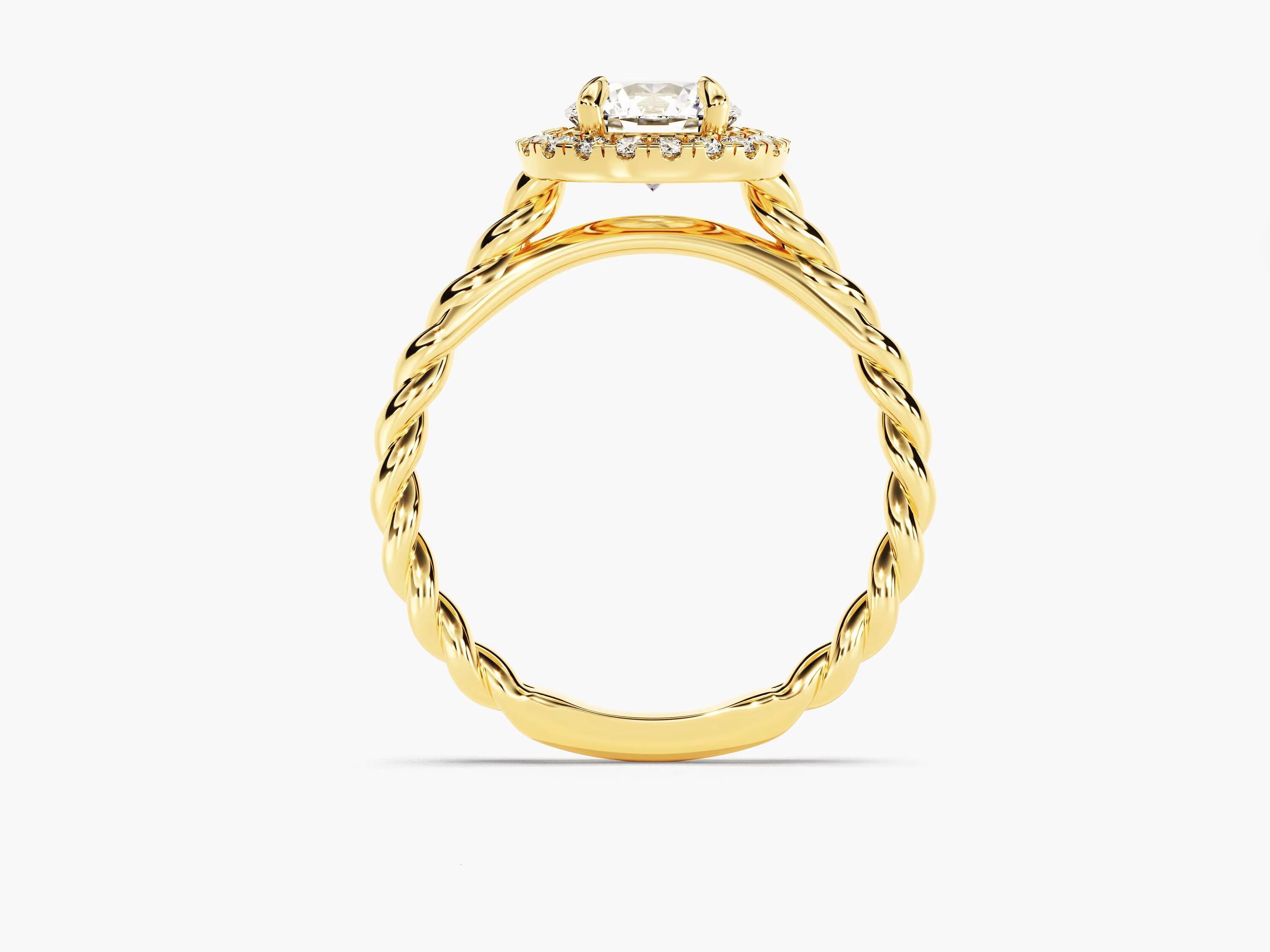 Halo Diamond Engagement Ring 14k 18k Solid Gold Promise Ring Twisted Rope Brilliant Round Lab Diamond Ring