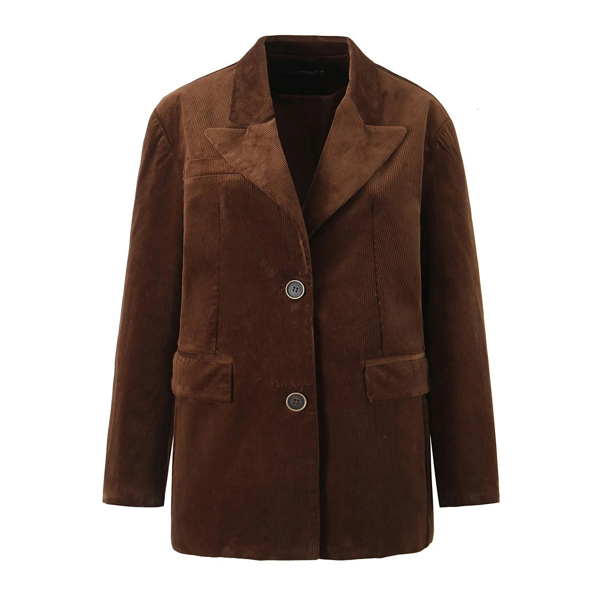 Maillard Style Coffee Notched Corduroy Blazer High Waist Front Slit Package Hips Skirt Suits 2 Pieces 1 Set 251023