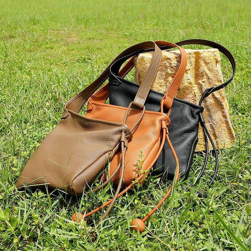 Burminsa Slouchy Genuine Leather Shoulder For Women New 2025 Designer Knotted Messenger Bags Hobo Ladies Handbags