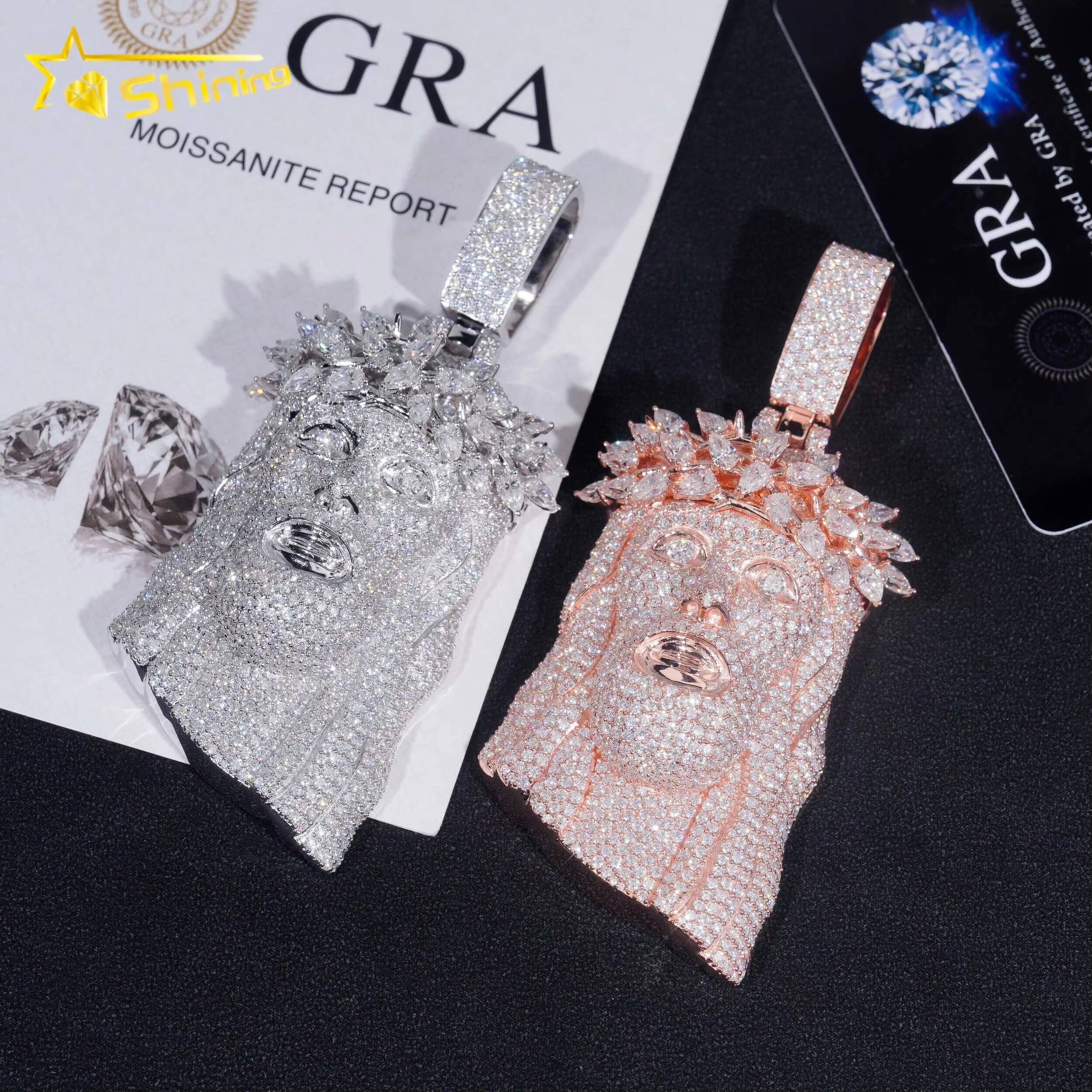 Custom Luxury 925 Sterling Silver Jesus Head Design Wholesale Price Vvs Lab Moissanite Diamond Iced Out Pendant