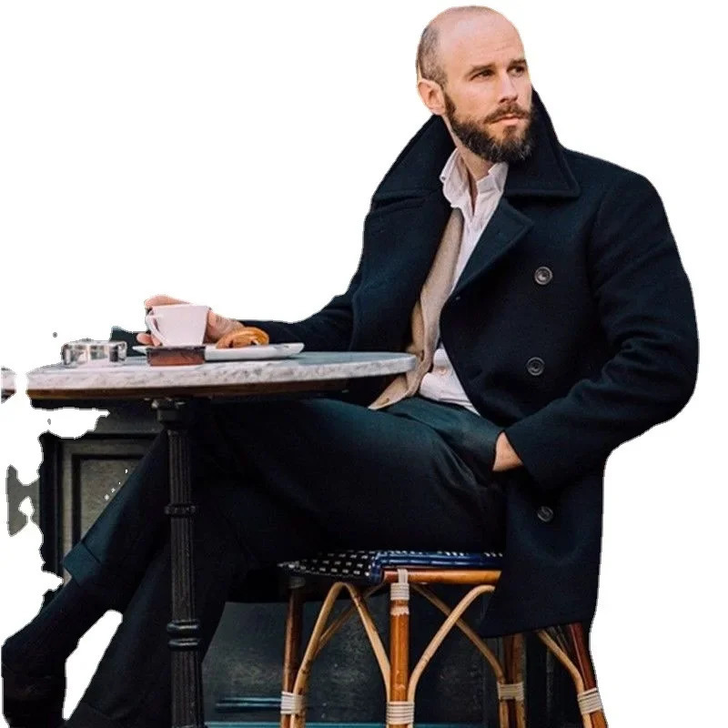 Mens British Woolen Overcoat for Autumn and Winter European and American Casual Lapel Singlebreasted Solid Color Coat 251020