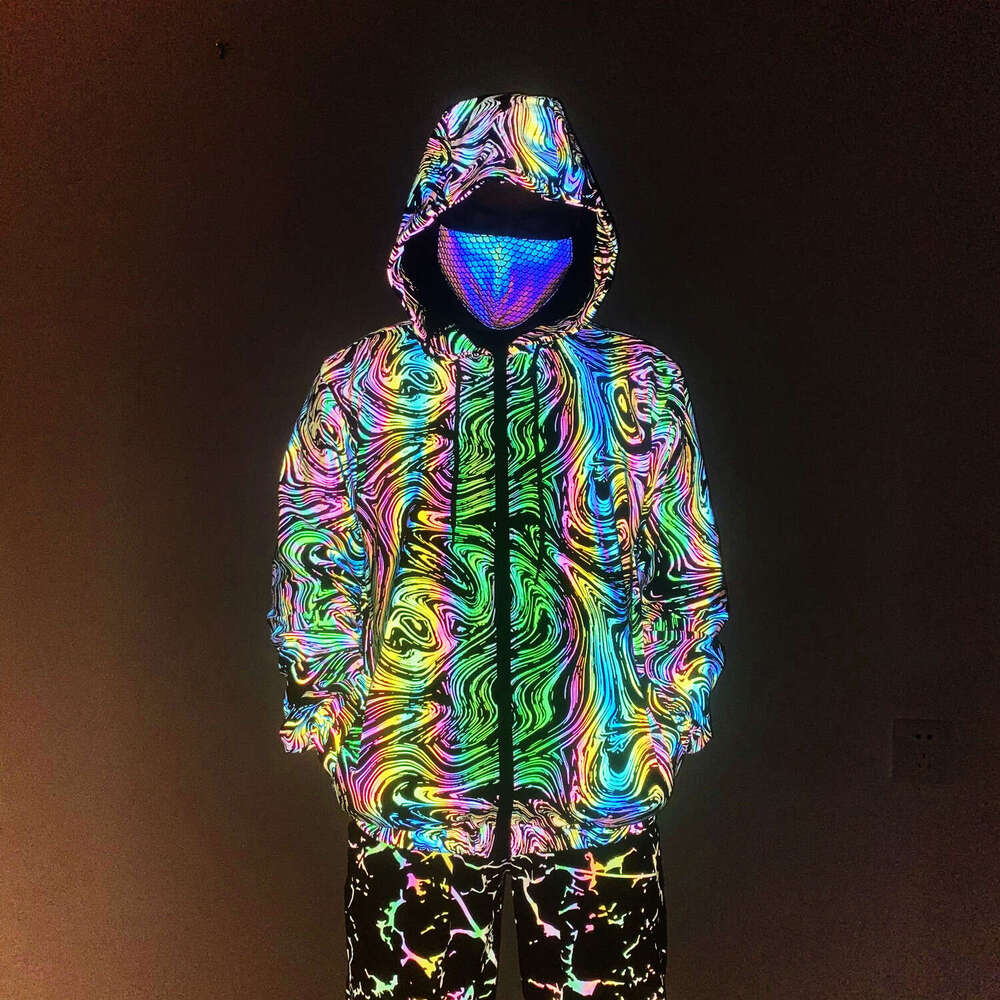 New Reflective Men's Colorful Starry Sky Knitted Breathable Stretch Hooded Jacket Top
