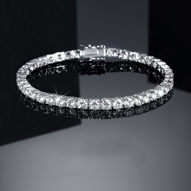 18K gold-plated 3-7mm cubic electroplated zircon tennis bracelet, size 6-8 inches full diamond diamond chain checkerboard pattern