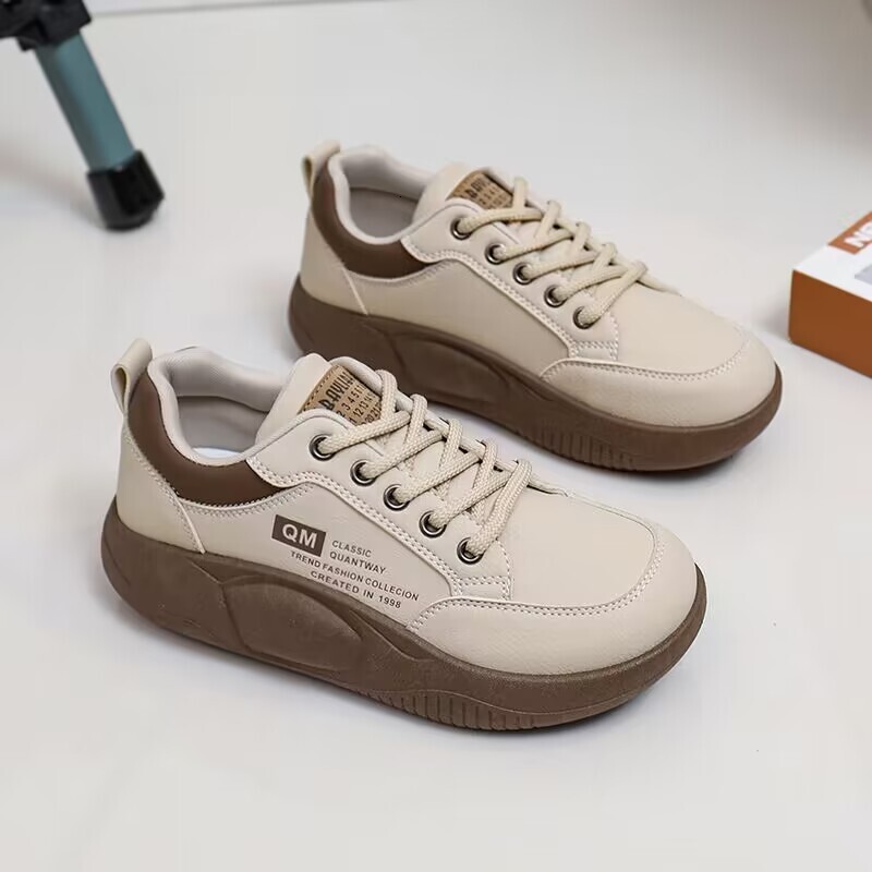 Free Shipping 4cm thick sole Casual Shoes for Women Waterproof PU leather Sneakers