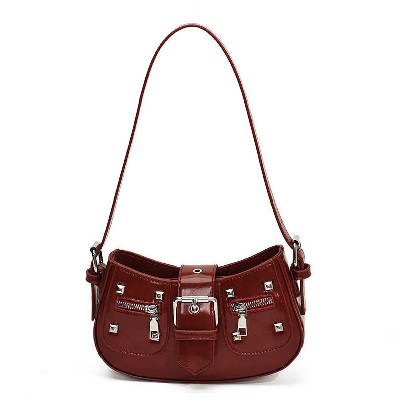 Free shipping designer bag High-end Underarm Bag New Niche Hot Girl Trendy Cool Single Shoulder Bag Rivet Motorcycle Crossbody Bag