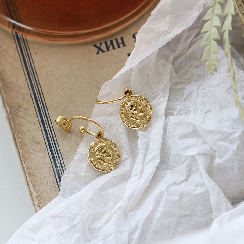 Gold earrings Vintage Retro Simple Fashion S925 Silver Needle Gold Coin Earrings Light Luxury Premium Earrings free shipping luxury earrings gift for 