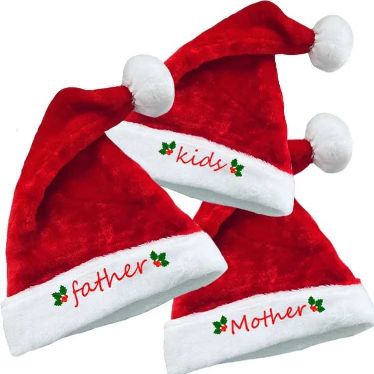 Christmas Short Plush Hat Red Santa Claus Hat Family Member Mother Father Kids Christmas Hat Gifts Happy New Year 2026 SuppliesW251027