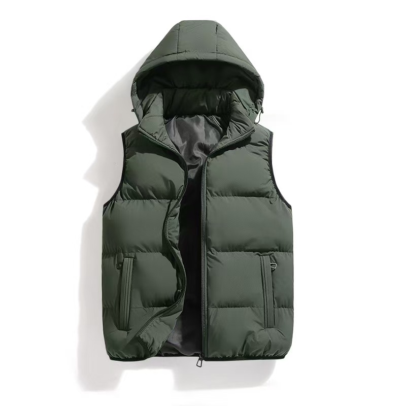Cross-border cotton vest men's autumn and winter new hooded plus size vest foreign trade spot men's solid color cotton-padded jacket vest me