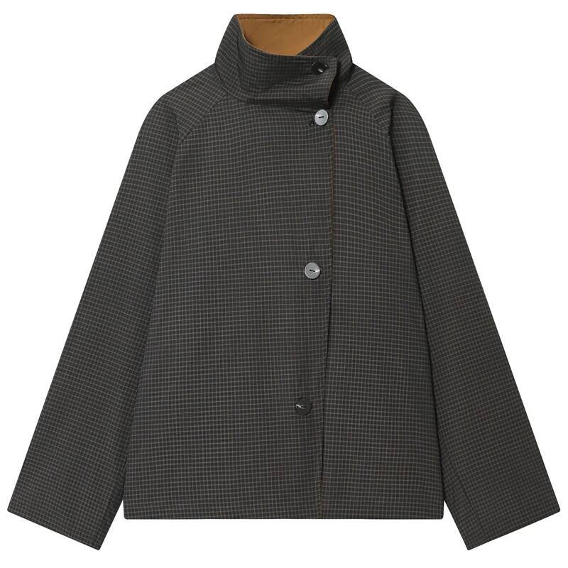 winter jacket women HXAO Women's Autumn Crop Reversible Trench New In Coat & Jacket Asymmetric Button High Neck Long Sleeve Windbreaker