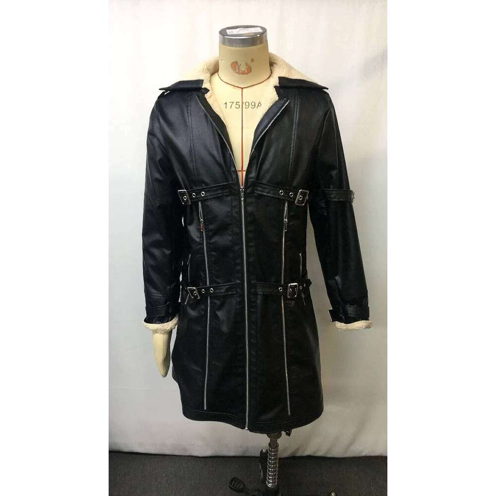 2025 New Men's Training Warm PU Leather Long Coat, Winter Windproof Stand Collar Zip Up Jacket