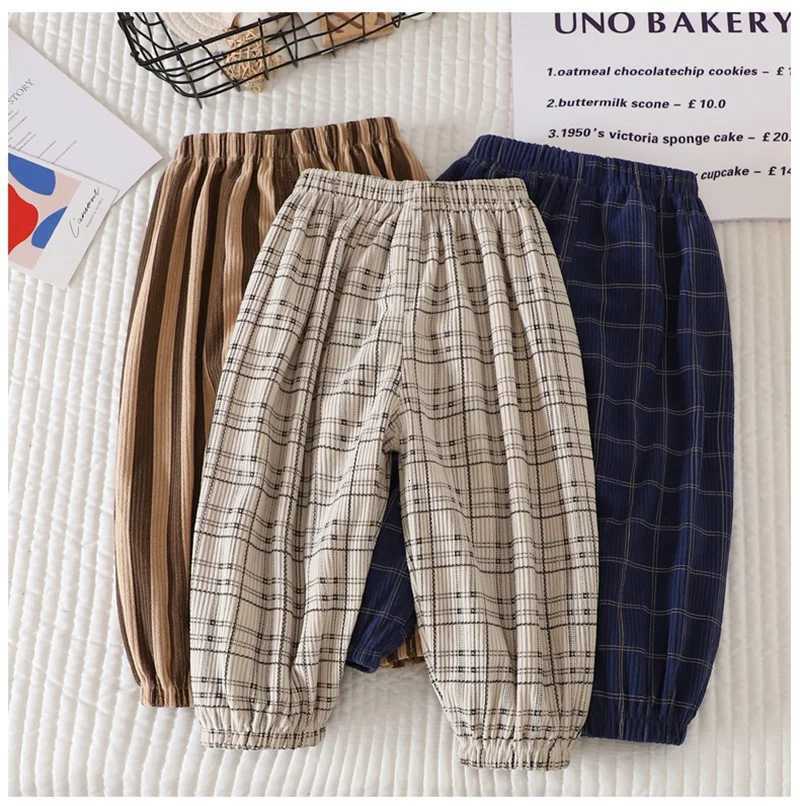 Autumn Kids Casual Trousers Brown Striped Plaid ElasticWaist Long Pants Korean Style Sweatpants For Baby Boys Girls 1 To 6 YrsT251027