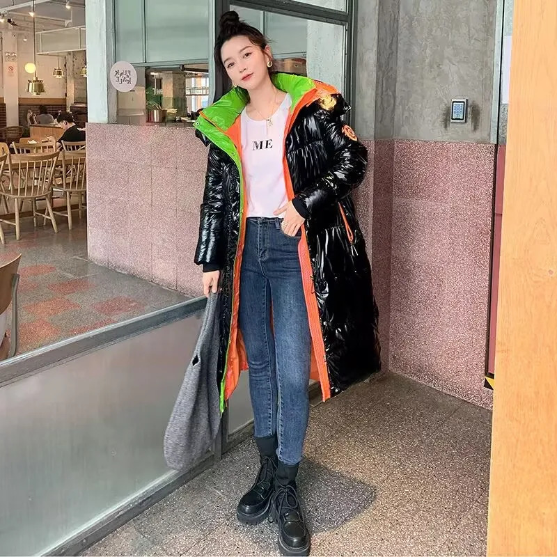Waterproof Coats Fashion Winter Down Cotton Jacket Womens Glossy Colorful Femme Thick Warm Long Hooded Puffer Parkas 251027