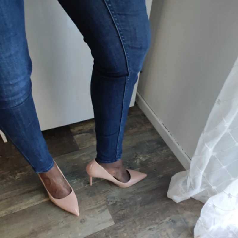 Women 75cm 105cm High Heels Wedding Bridal Classic Pumps Lady Scarpins Metallic Leather Low Heels Stiletto Nude Office ShoesXJ251027