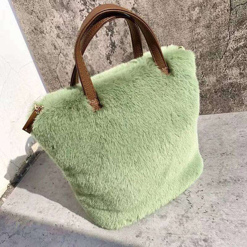 Autumn And Winter New Fashion Brand Faux Fur Handbag For Women, Large Capacity Plush Square Shoulder Crossbody Bag Trendy