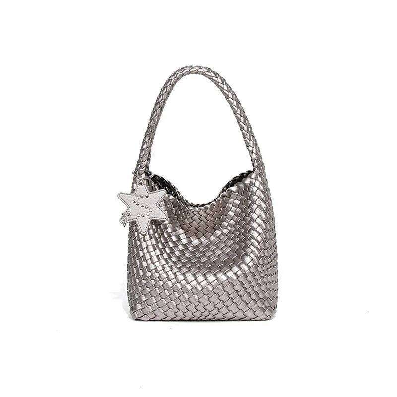 Trendy Hand-Woven for Women Stylish Tote with Detachable Pouch Lady Fashion Underarm Shoulder Bag PU Vegan Leather Handbag