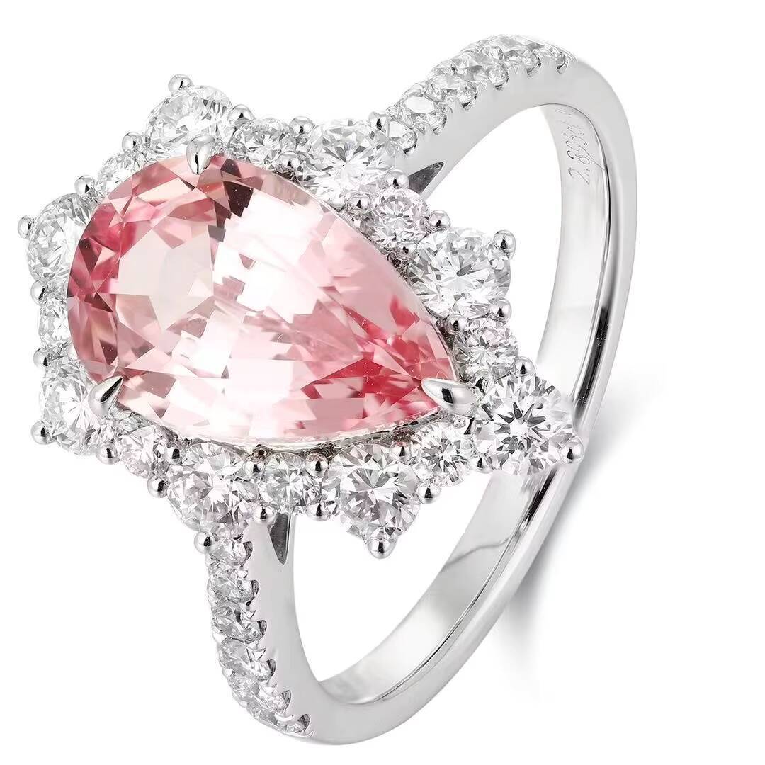 Womens Vintage Lab Grown Diamond Engagement Ring with Hidden Halo Pear Cut Morganite Gemstone for Wedding or PartyPT950