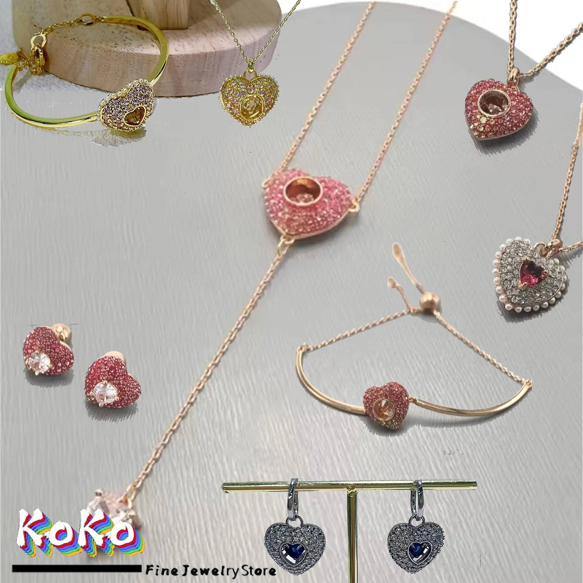 Charms 2025 New Necklace Fine Set for Women Heart Blue Crystal Earrings Bracelet Romantic Gift Jewelry