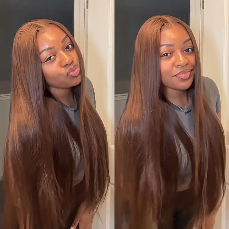 Halloween Chocolate Brown Hair Wig 13X4 HD Lace Front, Pre-Plucked Natural Hairline Women, Long Human Hairy Straight Style, Perfect For Everyday Glamo