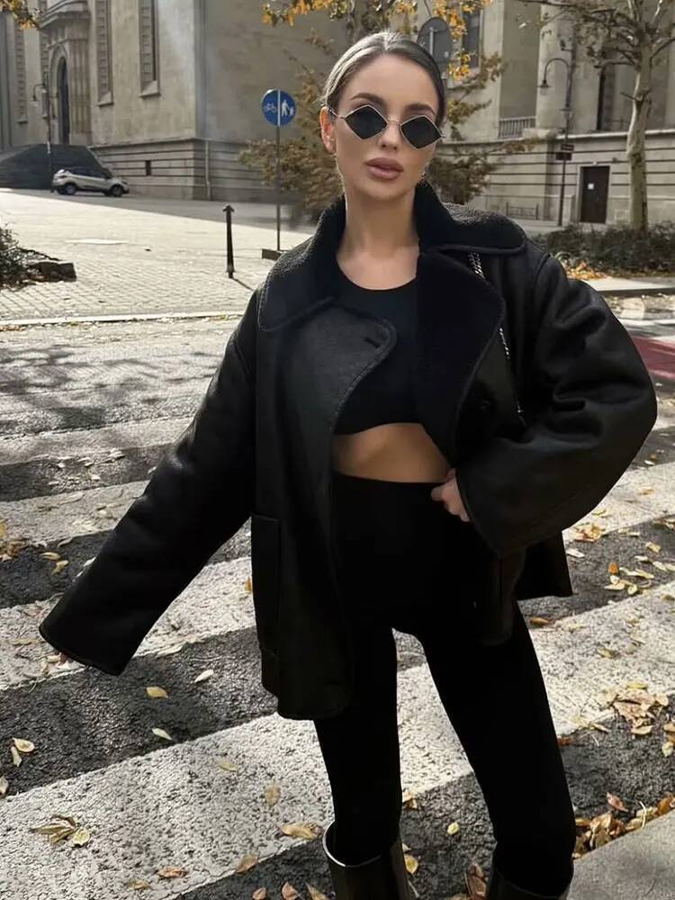 winter jacket women HH Women Fashion Faux Leather Fleece Coats Long Sleeve Jacket Autumn Winter Casual Outwear Vintage High Street Lady Chic Jackets