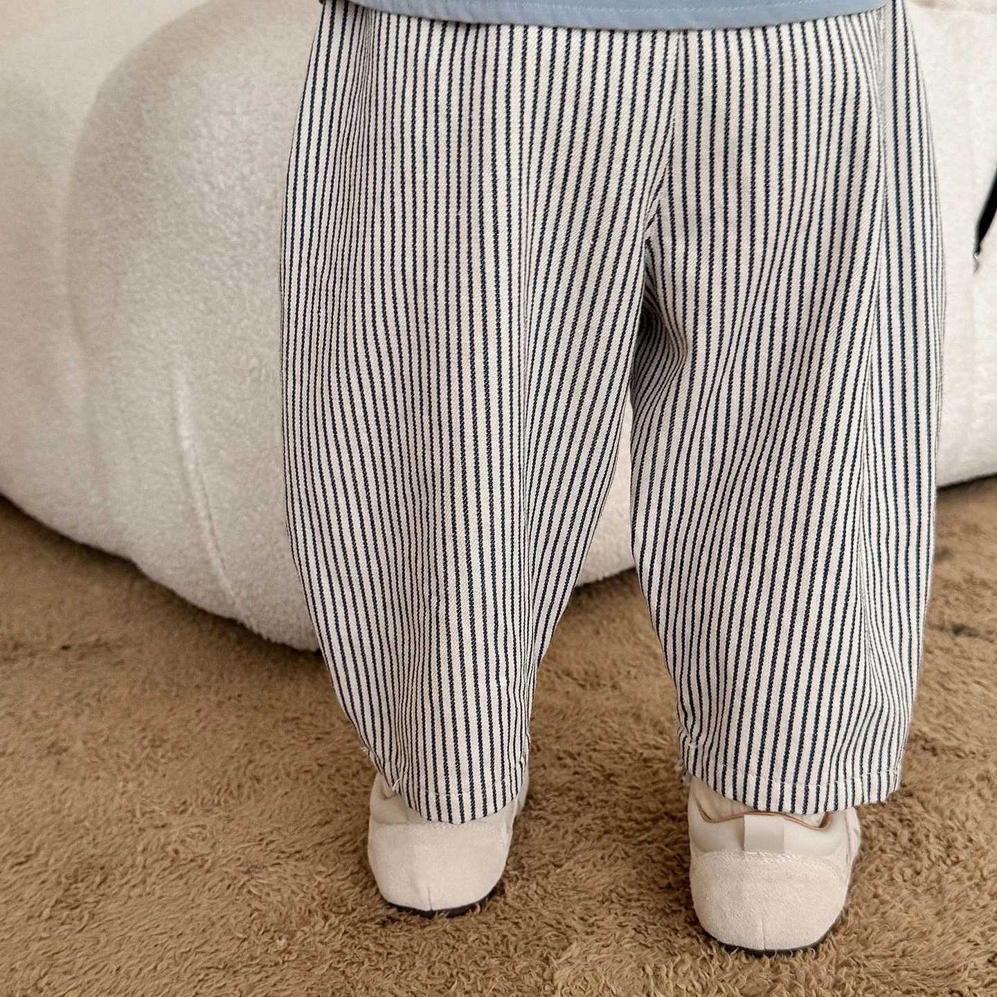 2025 Fall New Toddler Kids Pants Cotton Cartoon Embroidered Harem Pants Baby Boy Casual Striped Denim Baggy TrousersT251027