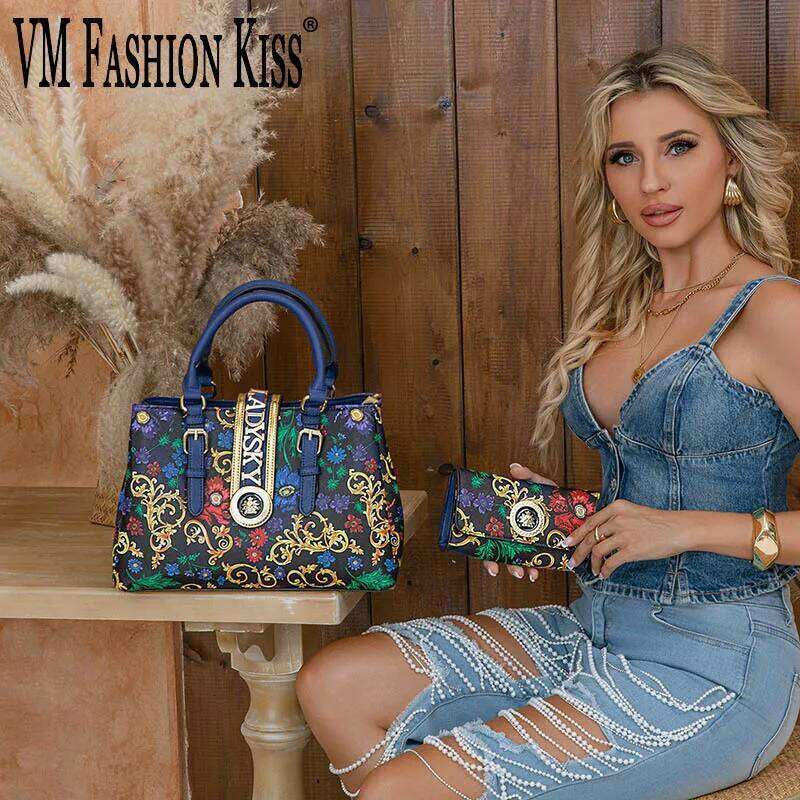Large Capacity Handbag Wallet Set Fashionable Printed Women's Shoulder And Crossbody Bag With Multiple Zipper Compartments