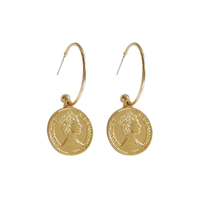 Gold earrings Vintage Retro Simple Fashion S925 Silver Needle Gold Coin Earrings Light Luxury Premium Earrings free shipping luxury earrings gift for 