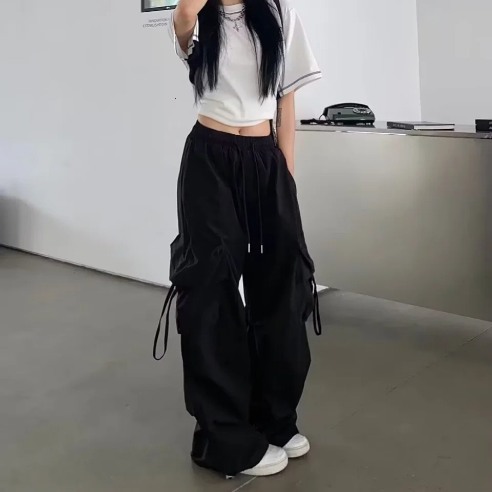 Vintage Loose Wide Leg Pants High Street Y2K Retro Hip Hop Solid Sweatpant Casual Women Cargo Commute Jogger Trousers 251027