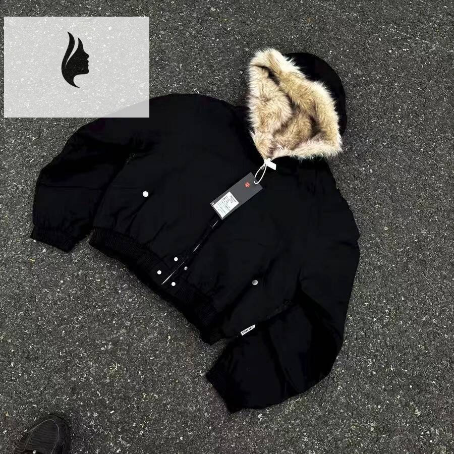 winter jacket women Y2K American Black Retro Wool Collar Thickened Cotton Jacket Men And Women Fashion Punk Vintage Streetwear Loose Casual Jackets