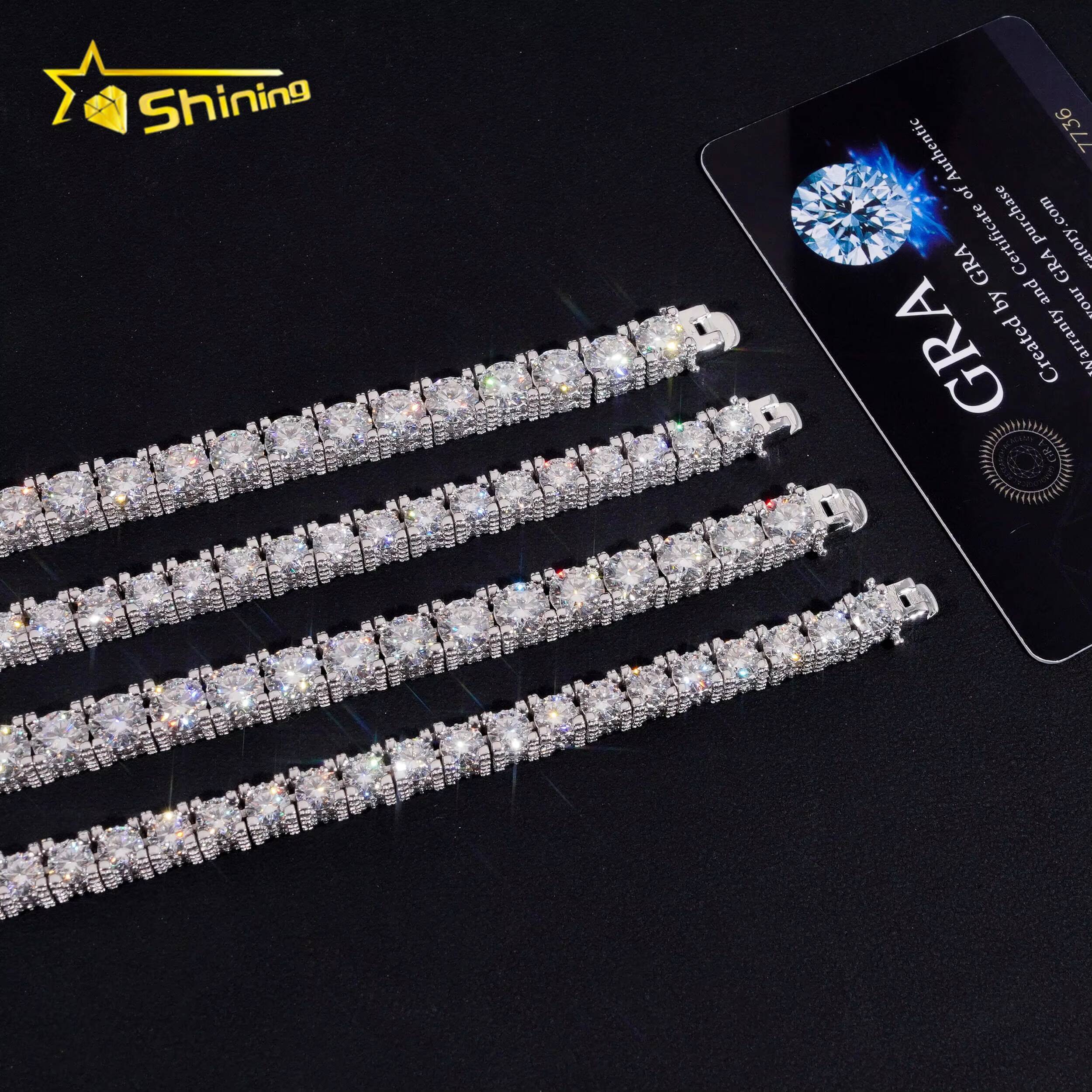Hip Hop Luxury Classic Necklace 925 Silver 5mm 65mm Iced Out D Color VVS Moissanite Tennis Chain