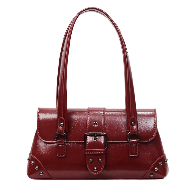 Free shipping designer bag High-end Underarm Bag for Women New Trendy Fashion Versatile Rivet Motorcycle Bag Light Luxury Handbag