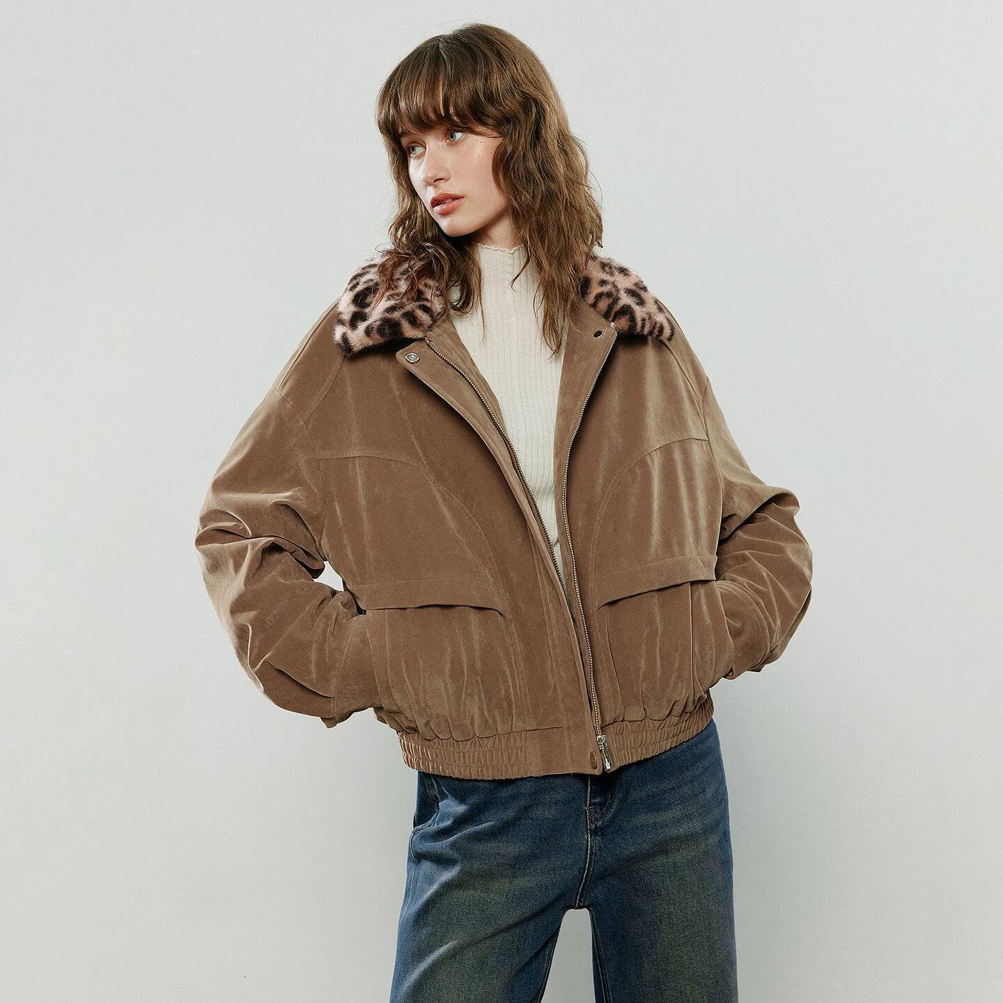 winter jacket women TOYOUTH Women Cotton Coats Winter New Warm Leopard Print Lapel Coffee Brown Flocked Jacket Outerwear