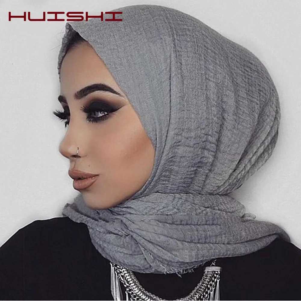 HUISHI Scarf Muslim Wen Bubb Cotton Solid Islam Muslim Scarf Shawls and Wraps Fa Foard Crink Cloud HijabW251027