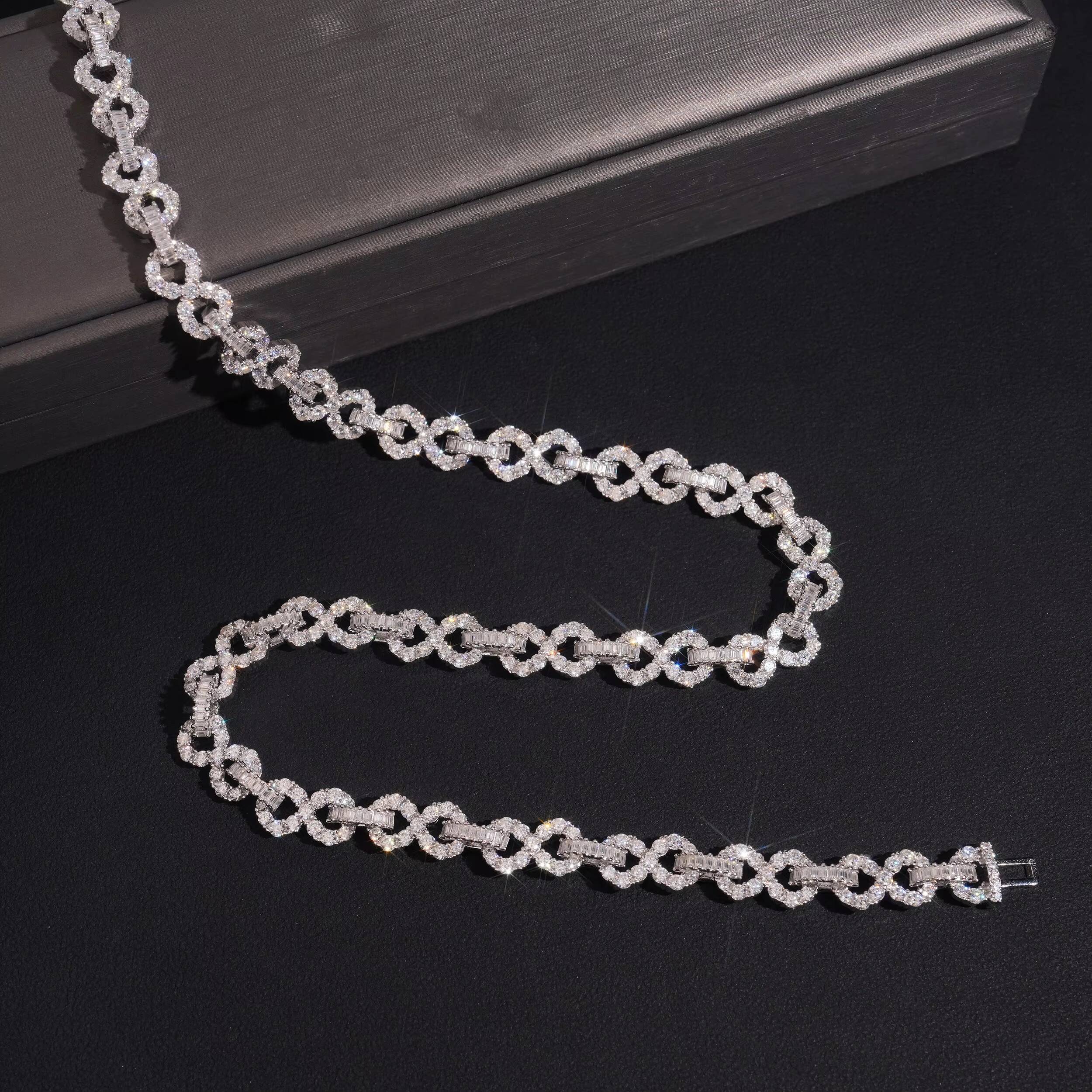 925 Sterling Silver 8MM Infinity Link Chain Necklace VVS Moissanite Diamond Hip Hop Jewelry