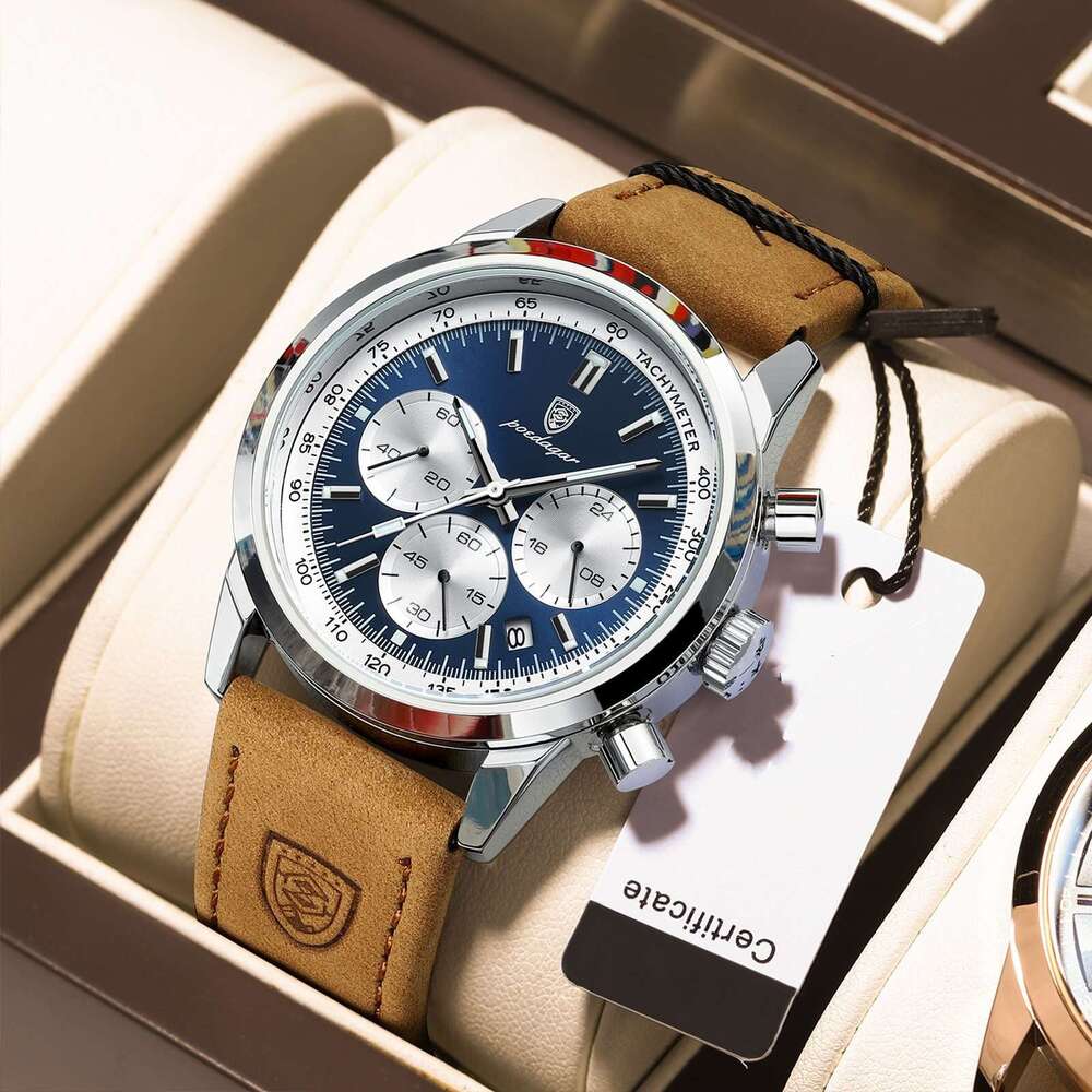 Swiss Brand New Men's Watch Leather Strap Multifunctional Quartz Wristwatch Live Streaming