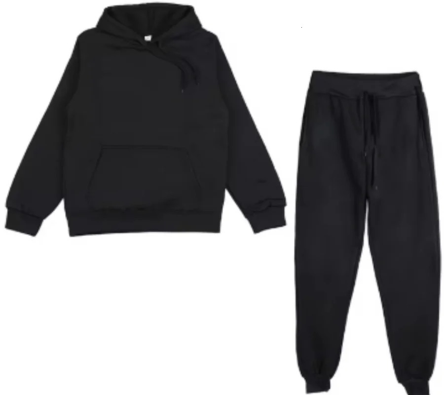 Winter Hoodie Sets Men Fashion Fleece Red Hoodies Black Pants Casual Jogger Suit Tracksuit Sweatshirt Woman Pullover 251027