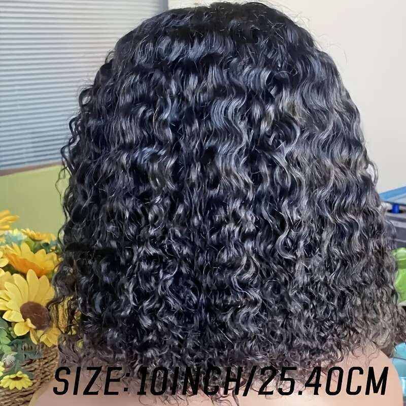 Chic Kinky Curly Bob With Bangs Women - 180% Density, HD Lace Front, Glueless Human Hair, Natural Black Color, Versatile Style For All Ethnicities, Ha