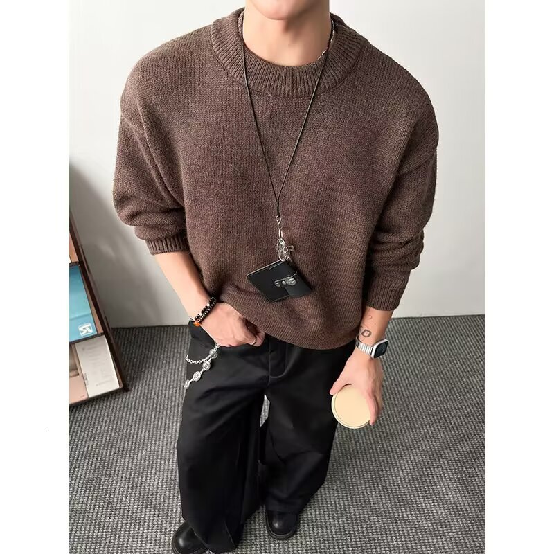 Round Neck Sweater Knitwear Men Autumn Designer Sweater Winter Lazy Style New Base Shirt Simple Men's Elegant Slim Fit Top Jacket