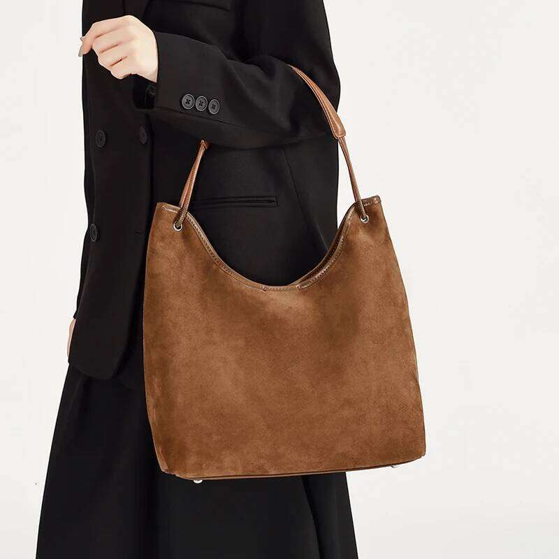 Designer Luxury Autumn And Winter Women S Top Grain Suede Leather Handbag Large Capactiy Commuting Shoulder Bag Brand Bag
