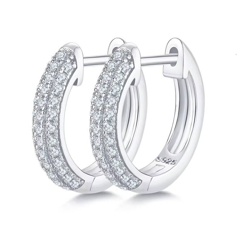 Classic Hot Sale 925 Sterling Silver 10MM 0005CT Round Moissanite Three Row Hoop Earrings for Women Half Earrings