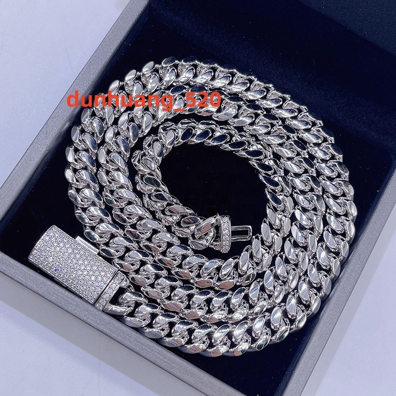 Droipshipping Ready to Ship Moissanite Clasp Lock Miami Thick 8MM Silver Cuban Chain