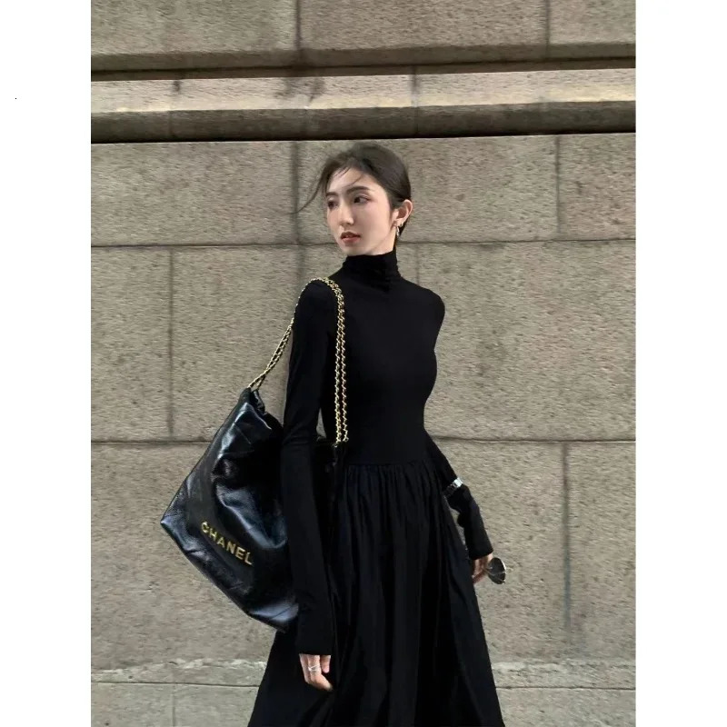 French Style Temperament Womens HighGrade Black Dress Hepburn Gray Turtleneck for Women Autumn Winter DF4964 251027