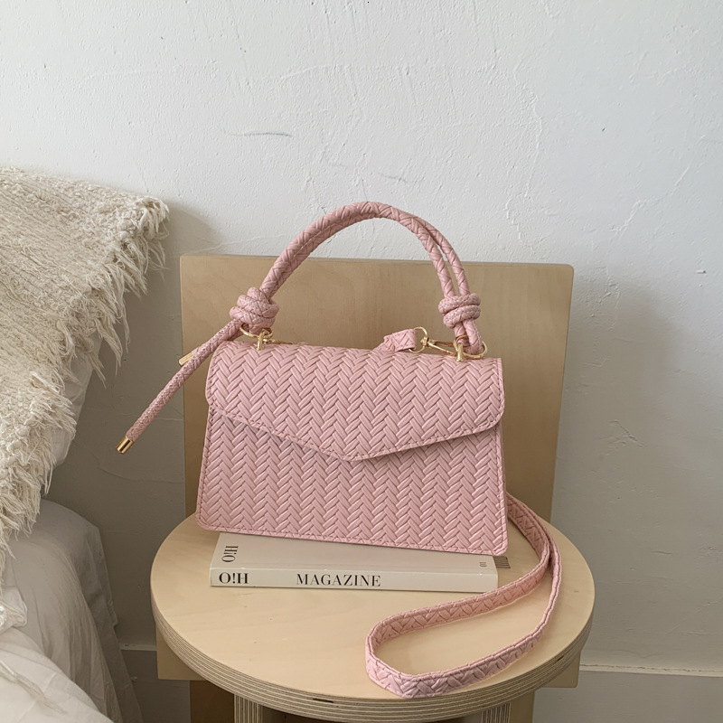 Minimalist fashion small square bag winter new woven texture solid color handbag casual retro luxury women's shoulder bag elegant designer bag