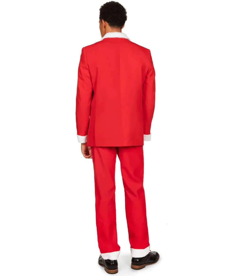 Merry Christmas Set Red and White Single Breasted Men Suit Two Pieces(Jacket+Pants) Outfits Casual Party Prom Clothing