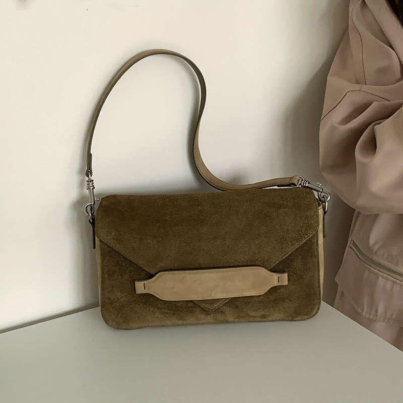 Luxury bag Top Layer Cowhide Niche Color Block Suede Envelope Genuine Leather Crossbody New Underarm Small Square Bag