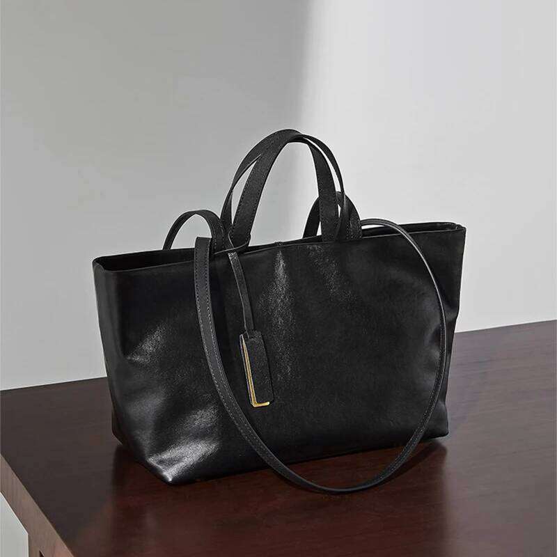 Genuine Leather Women's Tote New Brand Large Capacity Soft Cowhide Solid Shoulder Bag Niche Crossbody Retro Coffee Handbag