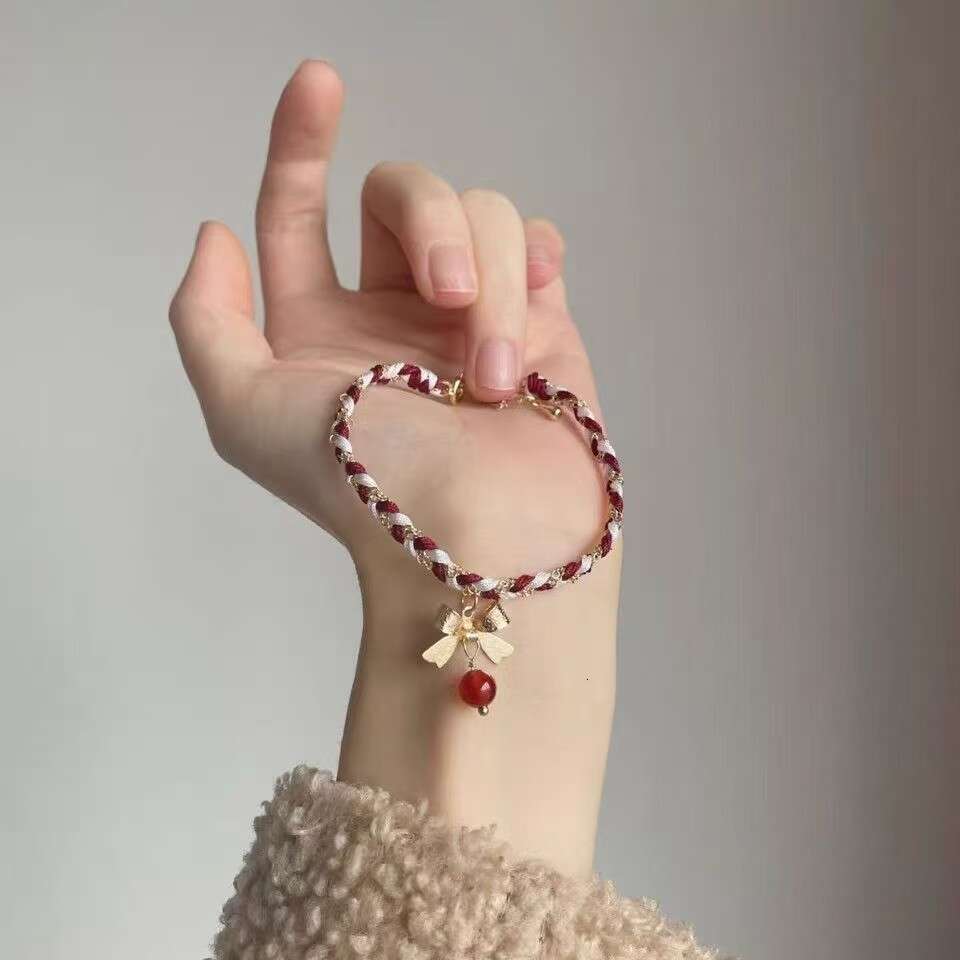 New Chinese Style Christmas Atmosphere Bowknot Woven Bracelet Ethnic Tibetan Necklace Set Trendy Hand Accessories